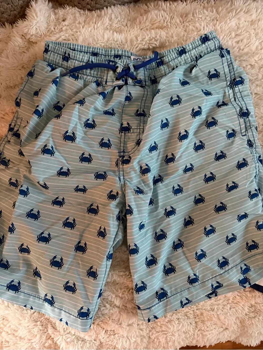 Light Blue Kids' Crab-Print Swim Trunks